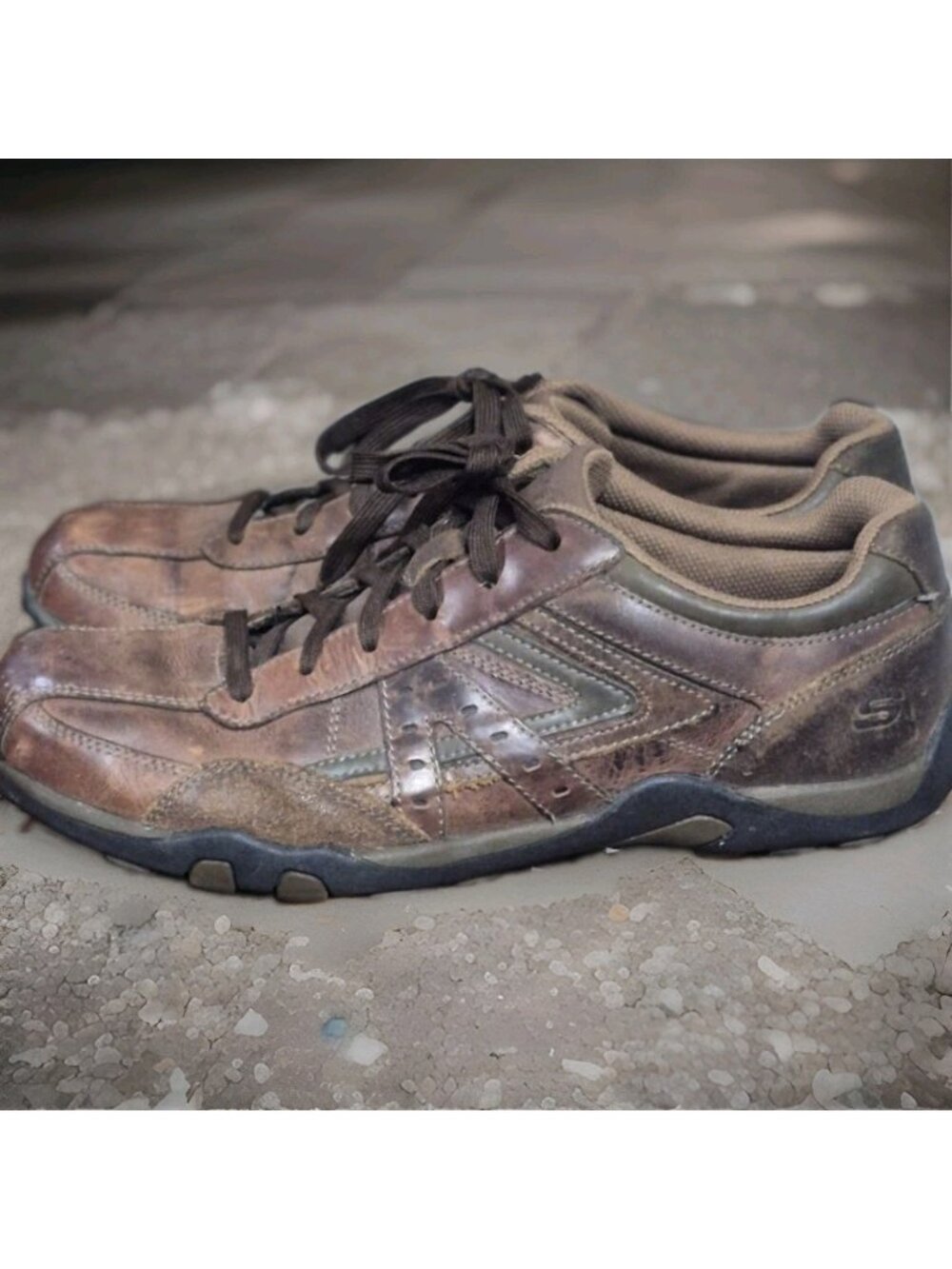 Vintage Skechers Brown Leather Men's Casual Sneakers Size 9.5